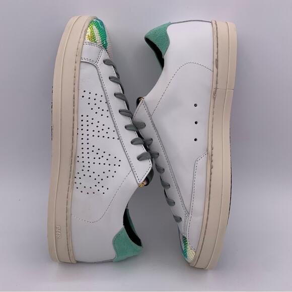 P448 John Women's White Leather Glitter Camo Iridescent Sneakers - Size: EUR 36 - Picture 9 of 15